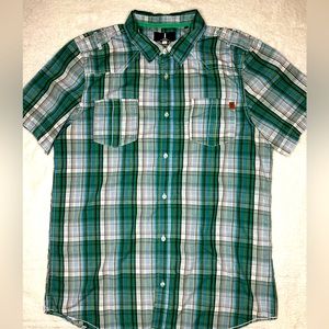 🦬 I Jeans by Buffalo Green Plaid short sleeve button down XL